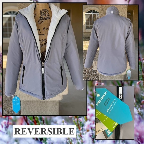Free Country Reversible Wht Quilt Buter Pile Gray Smoth Puffer Jacket Sz XL NWT - Picture 3 of 7